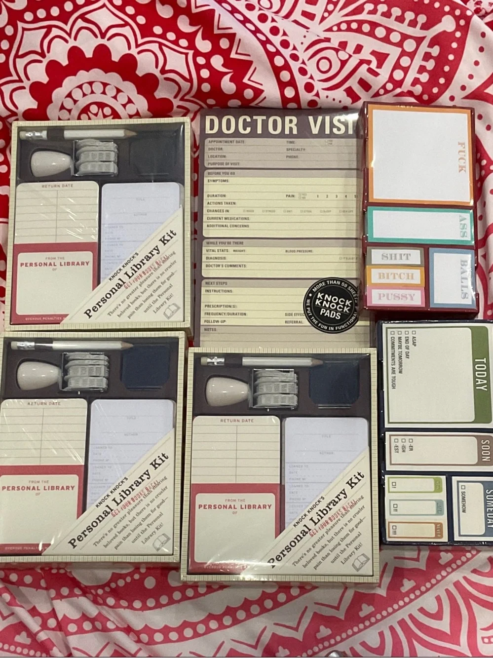 Knock Knock Stationery Sets with Red, White, Black, Green, Blue Accents